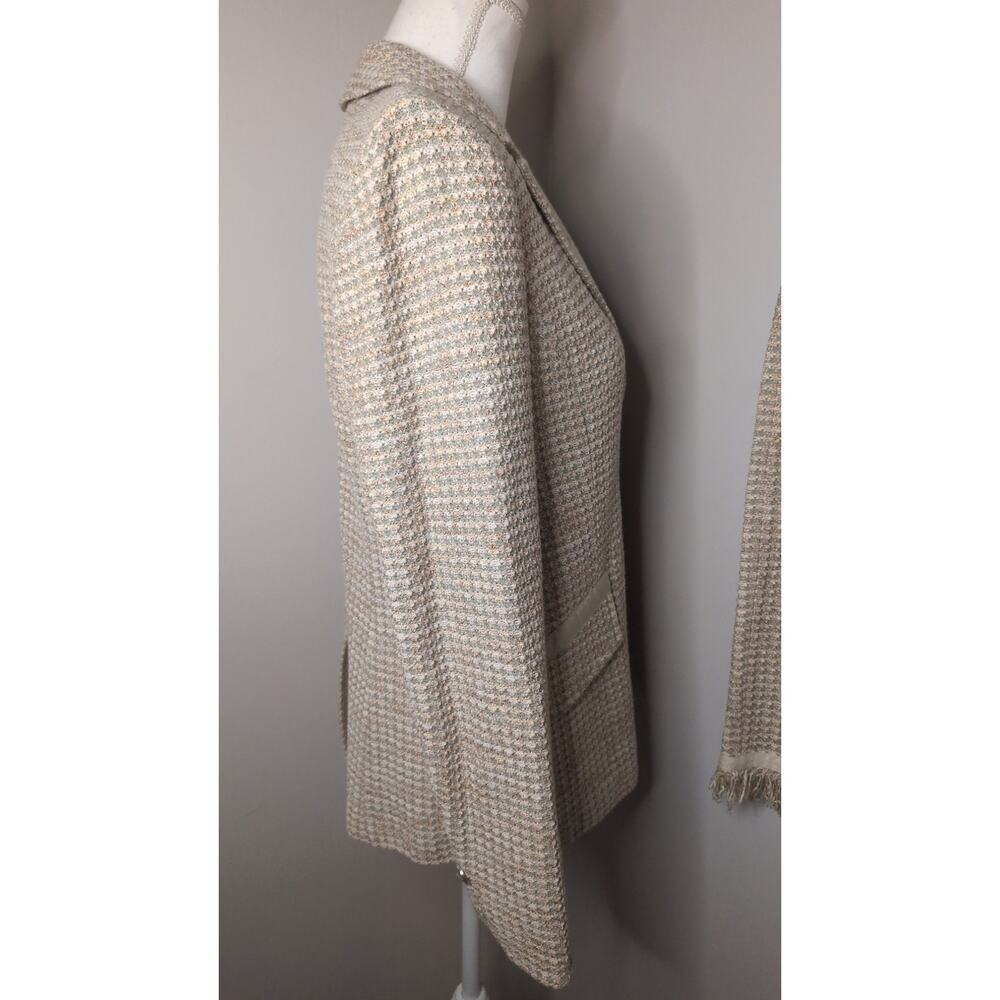 St. John pastel neutral tweed fringe blazer skirt set - Picture 7 of 12